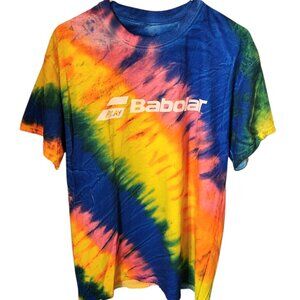 Babolat Tie Dye T-Shirt Mens Size Large Multicolor Short Sleeve Tennis Crewneck